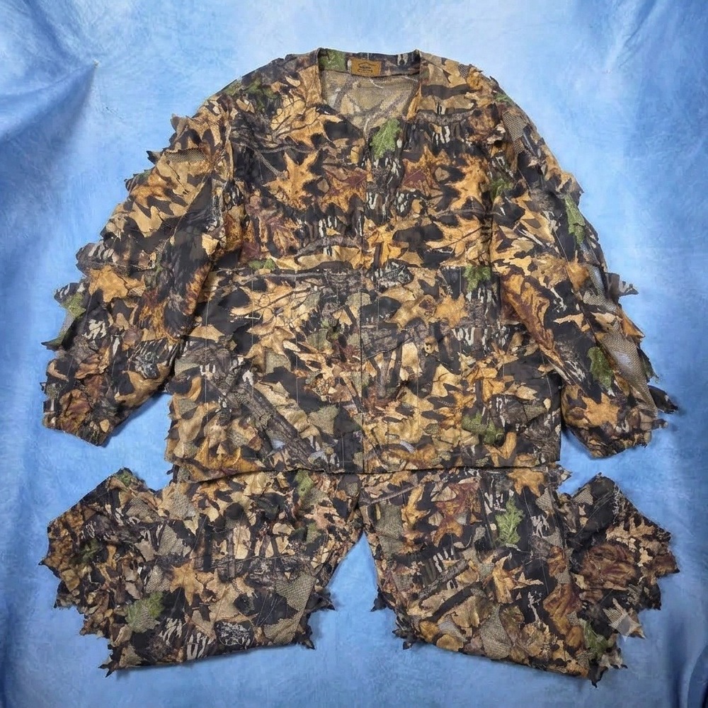 Duxbak Mens 3D Leafy Camo Hunting Suit Jacket and Pants Set Mesh Camouflage